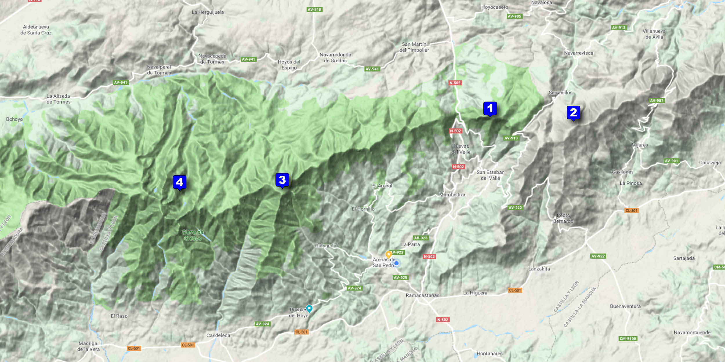 mapa de zonas de montañismo en Gredos